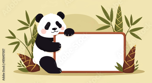 Panda Holding Blank White Sign Illustration