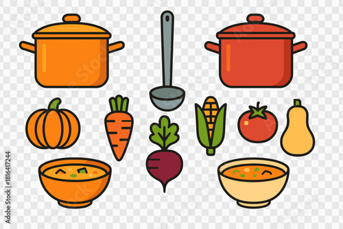 Set of kitchen tools and fresh vegetables for healthy homemade soup preparation