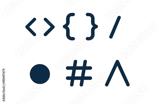 Essential programming and punctuation symbols set for web development and design
