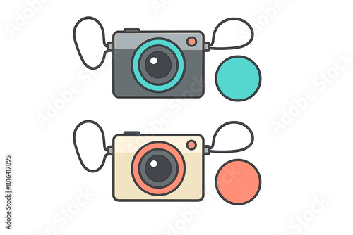Two modern compact digital cameras with wrist straps in different color variations