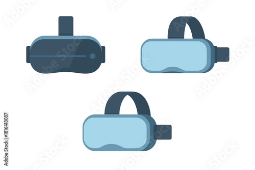 Set of futuristic virtual reality headsets for immersive digital experiences