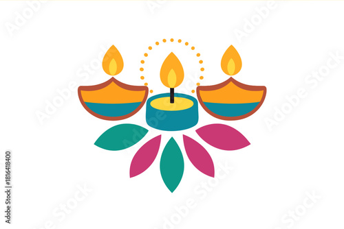 Traditional Indian oil lamps and decorative candle arrangement for Diwali celebration