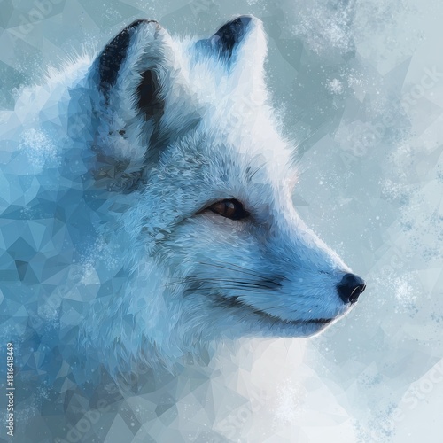 Low poly arctic fox head cocked curiously
