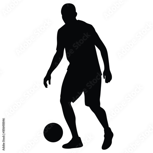 Soccer Player Silhouette Dribbling the Ball, Football Athlete in Action