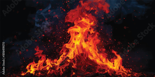 Cozy crackling fire burning in the fireplace