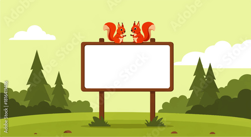 Squirrels on Signboard with Blank Space