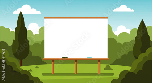 Cartoon Landscape with Whiteboard and Trees