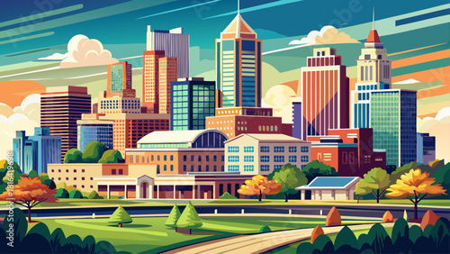 Very beautiful view of the downtown Akron, Ohio skyline, showcasing modern buildings, clean architectural lines, and a bright urban atmosphere that highlights the city’s contemporary character.