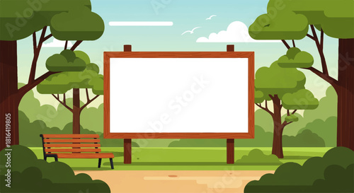 Cartoon Park Signboard with Empty Board