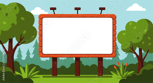 Cartoon Billboard in Natural Landscape Illustration
