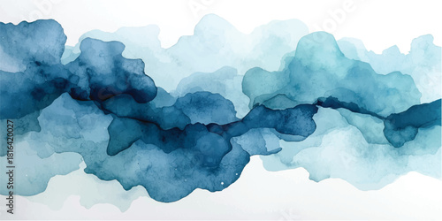 Abstract watercolor blue background with a hint of sky and wispy clouds