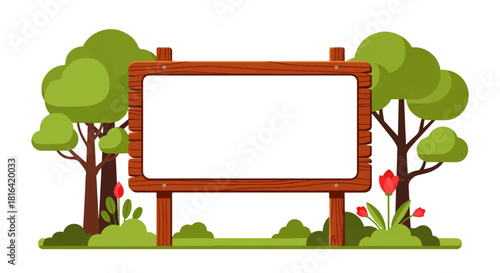 Wooden Sign in Nature Scene with Transparent Background