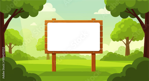 Blank Signboard in Forest with Greenery
