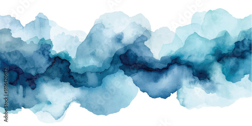 Abstract watercolor texture in blue and white, like a cloudy sky on vintage paper