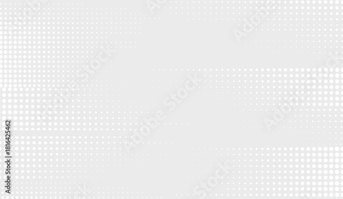 Halftone white pattern, circular shapes, gradient visual effect, used for subtle background texture, creates a modern, clean design element, ideal for websites, presentations or print materials