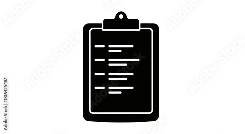 Black clipboard icon with text lines