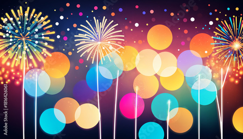 stylized fireworks and colo...