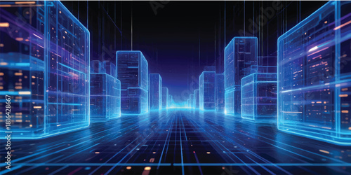 Digital technology data stream as a wave of binary code on a blue computer background for stock market finance graph illustration design