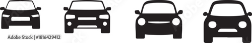 Car Silhouette Icon Set – Modern Vehicle Front and Side View Vector Collection.