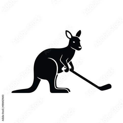 Kangaroo holding a hockey stick silhouette icon, perfect for sports design Vector