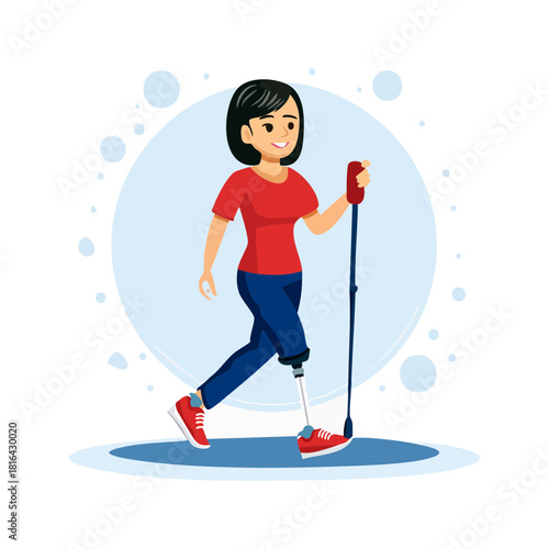 International Day of Persons with Disabilities.
people who using wheel chair, people walk with cane, blind person with dog, man walking with Prosthetic leg, women walking with Prosthetic leg