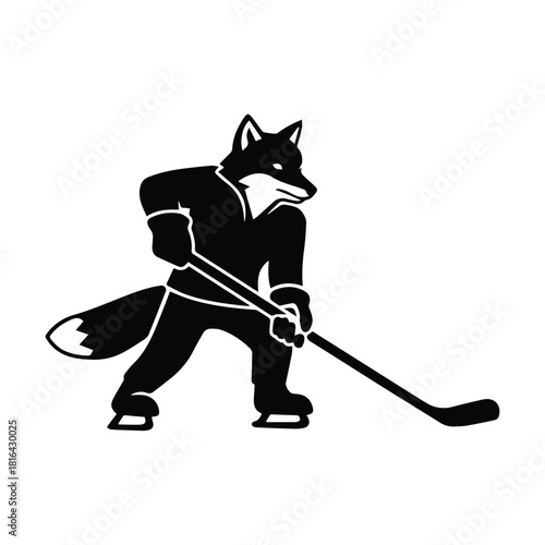 Aggressive fox mascot playing ice hockey, ready to strike, sports vector Vector