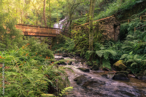 A waterfall, a bridge and a watermill