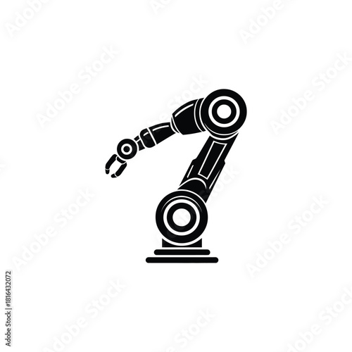 Black Mechanical Arm on Transparent Background, Robotic Silhouette, Industrial Automation