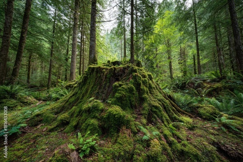 Lush mossy forest stump