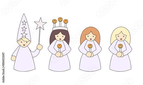 Advent Saint Lucy's Day procession - hand drawn vector illustration.