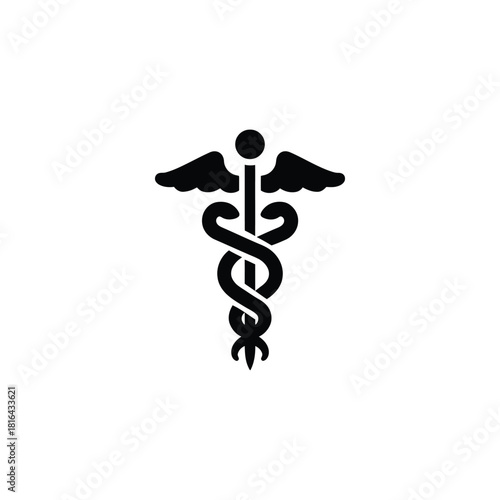 Caduceus Medical Symbol with Wings and Snakes isolated on transparent background