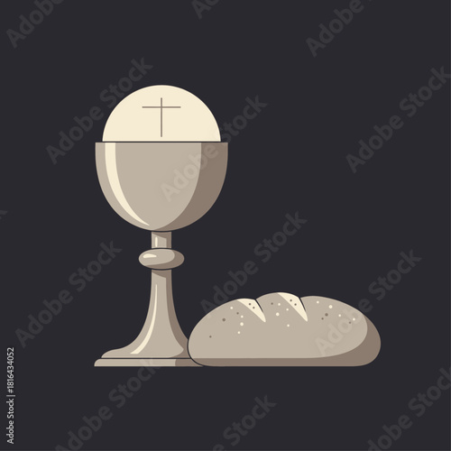Illustration of a chalice, host, and bread, representing the Eucharist.