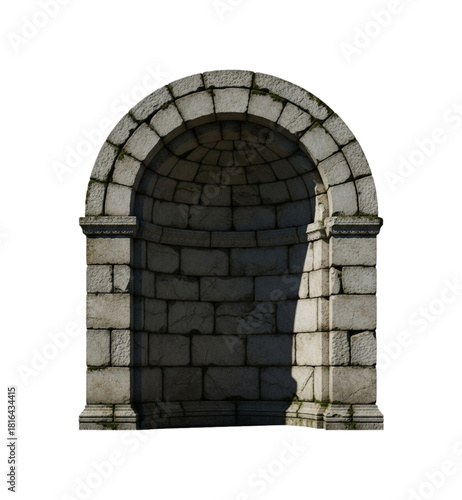 Medieval stone arched niche structure for statue display. cutout on transparent background