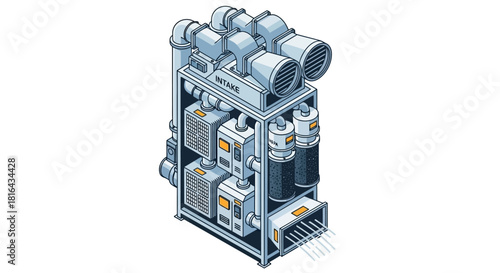 Industrial Air Filtration System with Multiple Blowers and Filters.
