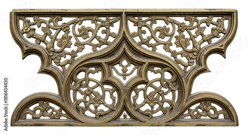 Ornate architectural bronze detail, floral tracery. cutout on transparent background.