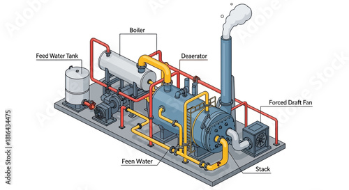 Industrial Boiler System - Detailed Isometric View of Power Generation.