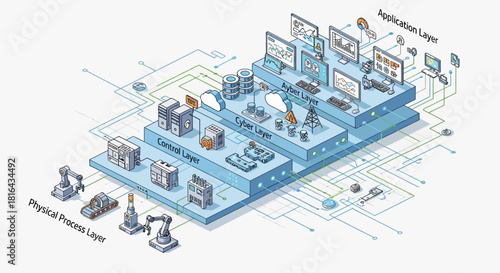 Industrial Automation System Architecture with Physical, Control, and Application Layers.