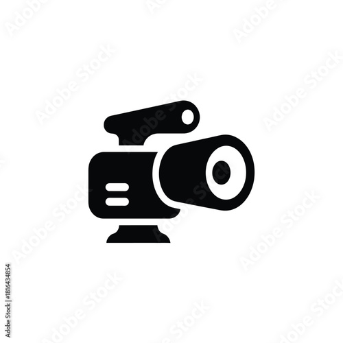 Camcorder Symbol, Video Camera Sign Isolated on Transparent Background. Black Silhouette