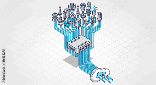 Industrial IoT Gateway Connecting Various Sensors to Cloud Computing.