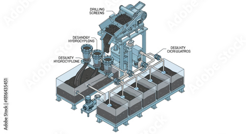 Industrial machinery processing plant for material separation and sorting operations.