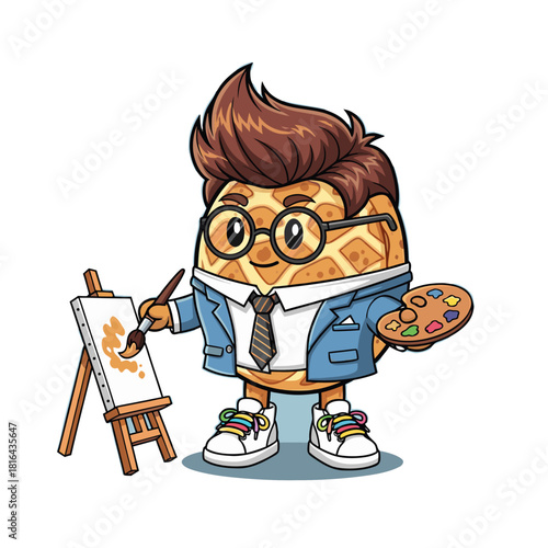 Waffle_Mascot_Artist_Painter_Business_Suit_Creative_Cartoon_Vector