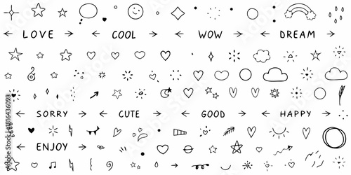 Hand drawn doodle elements and words for decoration