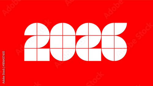 Geometric “2026” constructed from red rounded tiles on a warm cream background, clean modular typography crafted for seasonal branding, calendars, and promotional layouts.