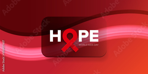 Hope lettering design with red ribbon. World AIDS DAY 1 december banner with red ribbon. World HIV awareness day starts in 1 December. Red ribbon with text background. World AIDS Day poster
