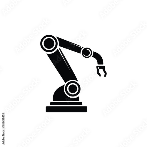 Robotic Arm Silhouette with Joints and Gripper Isolated on Transparent Background