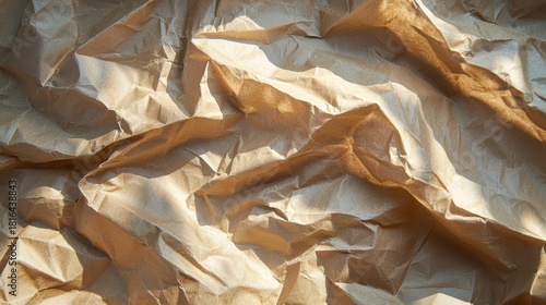 Crumpled kraft paper texture background natural brown recycled material with organic wrinkle patterns and dimensional folds eco-friendly design element