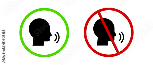 No Speaking Sign Vector Icon. Prohibition of Speech and Voice Communication Symbol