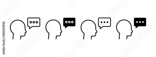 Voice and Speaking Icons Set. Outline People Communication, Speech Bubble Symbol