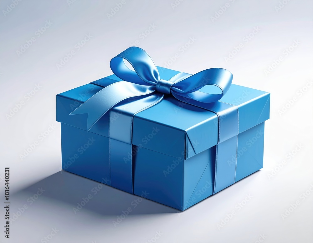 Fototapeta premium Blue box gift with ribbon on white background