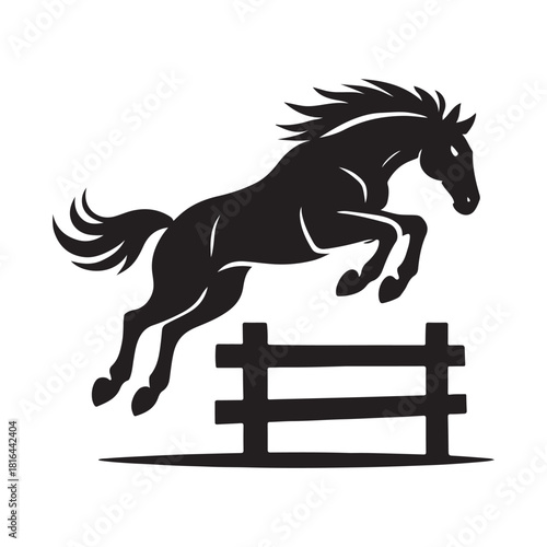 Powerful Leaping Horse Silhouette Over Rustic Fence In Bold Style
